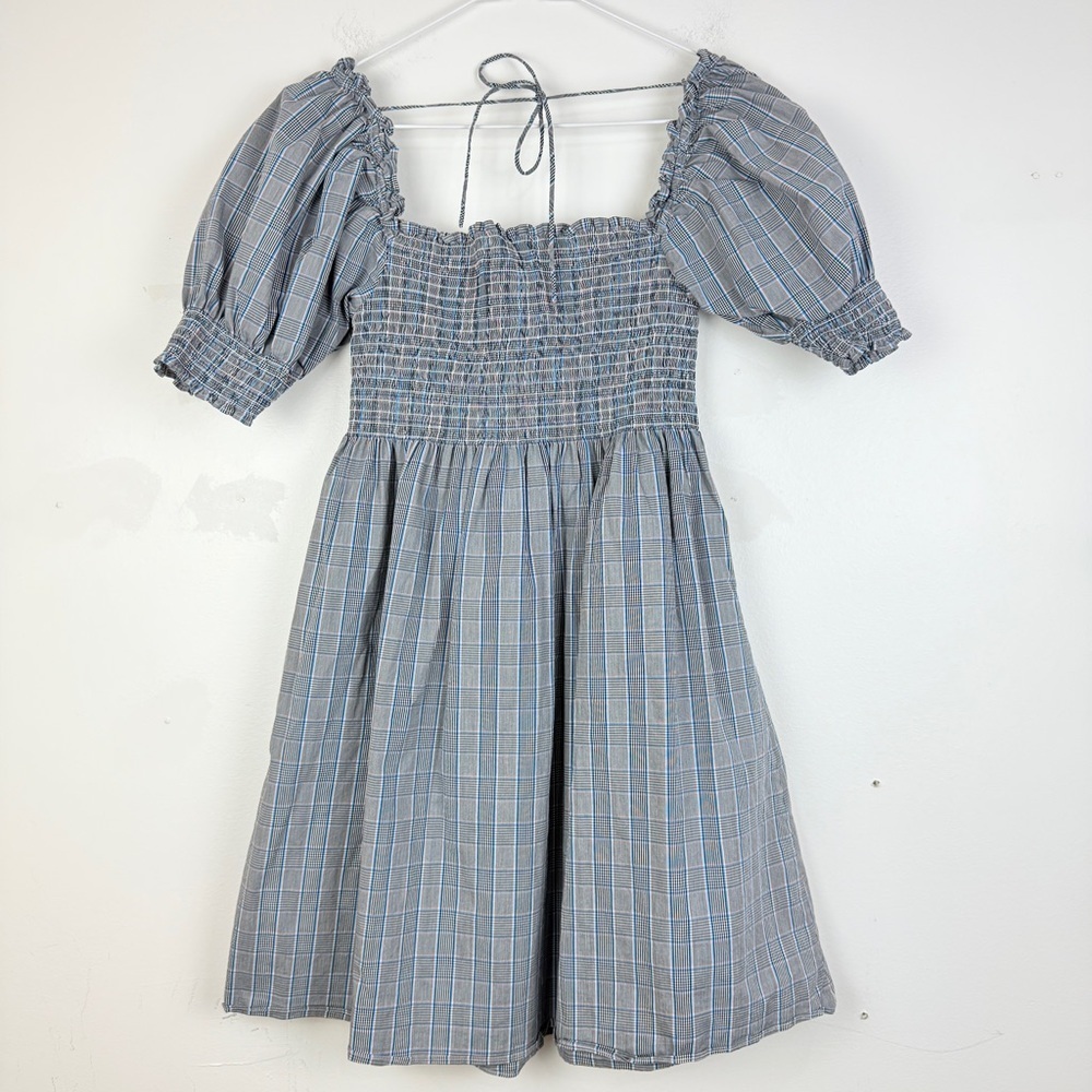 Hill House Nap Dress Plaid Smocked Puff Sleeve Midi Dress Cottagecore Romantic - Picture 3 of 6